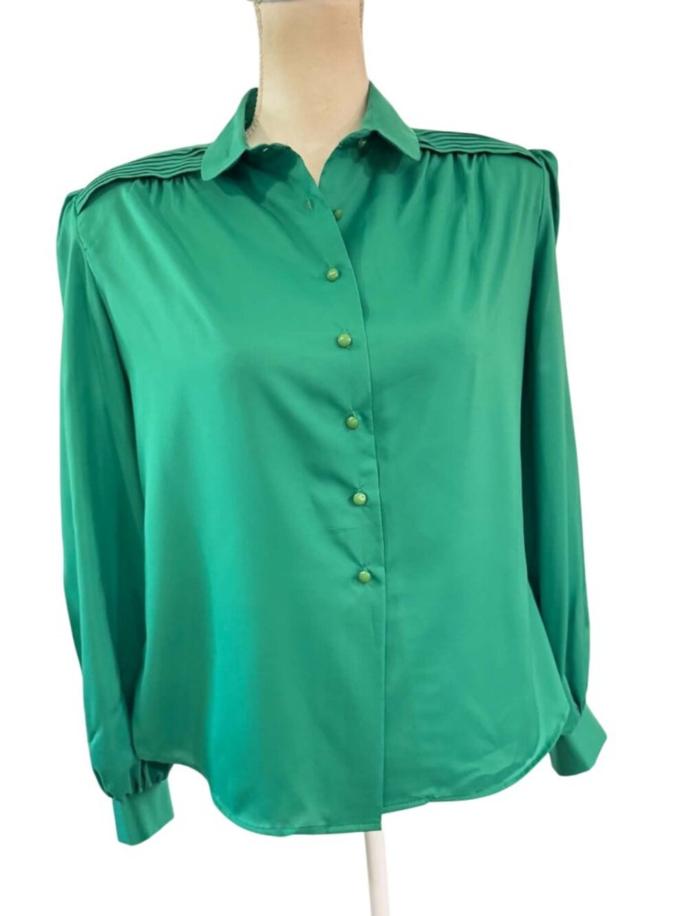 Salem U.S.A. Vintage Green Satin Button Front Blouse